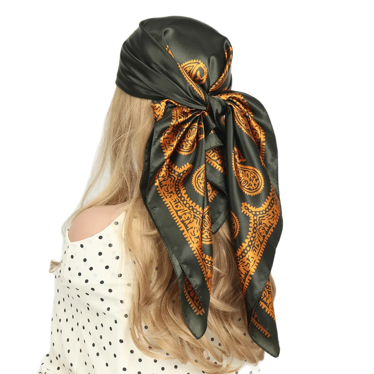 

90*90cm Vintage Paisley Silk Scarf Scarftop Headwraps Women Four Seasons Hair Scarve Hijab Foulard Bandana Femme Headscarf