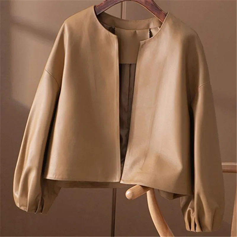 High Quality Faux Leather Jacket Women Spring Autumn Fashion O-Neck Lantern Sleeve Cardigan Short Coat Female Outerwear PU G2699
High Quality Faux Leather Jacket Women Spring Autumn Fashion O-Neck Lantern Sleeve Cardigan Short Coat Female Outerwear PU G2699