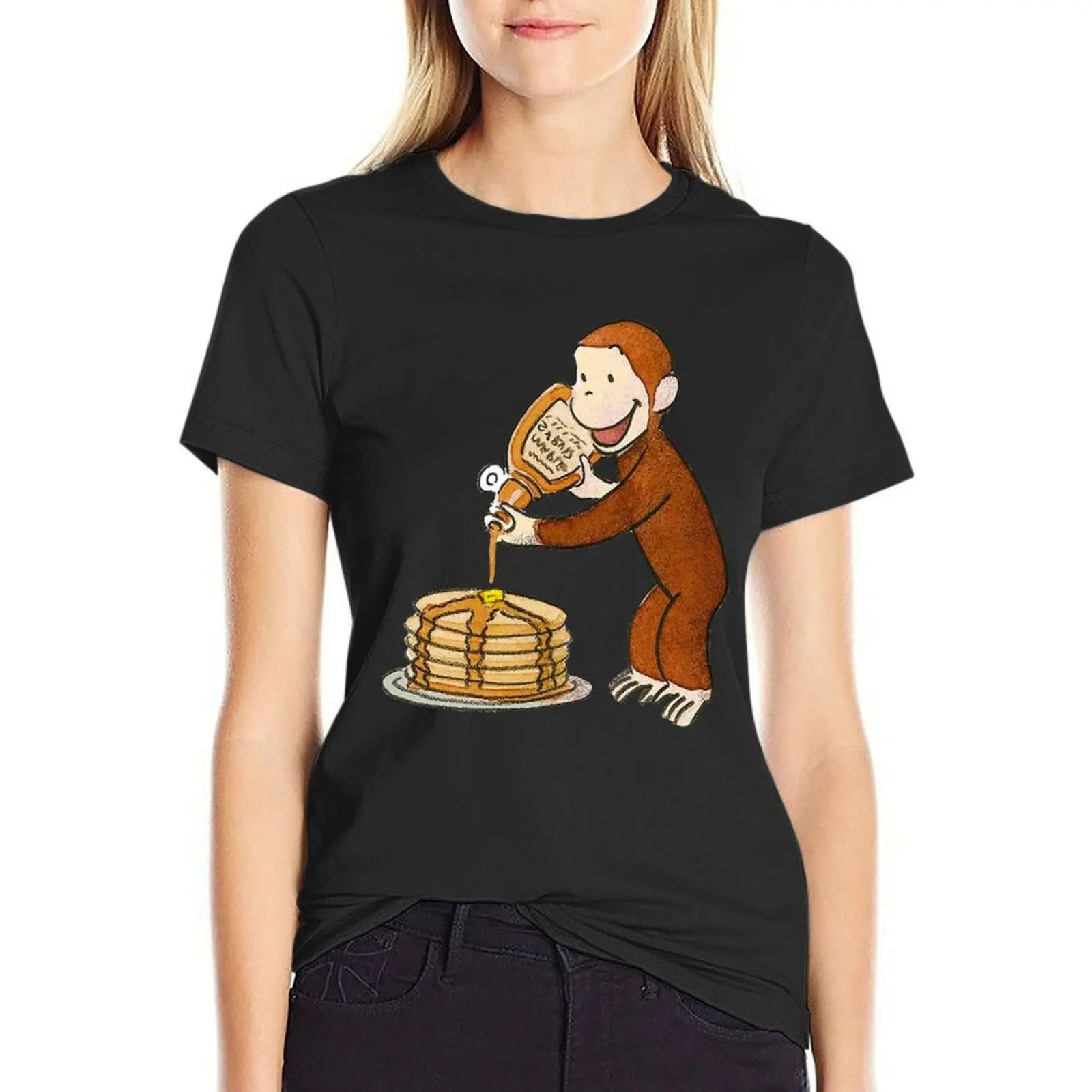 

Curious George making pancakes T-shirt oversized summer top t shirt for Women