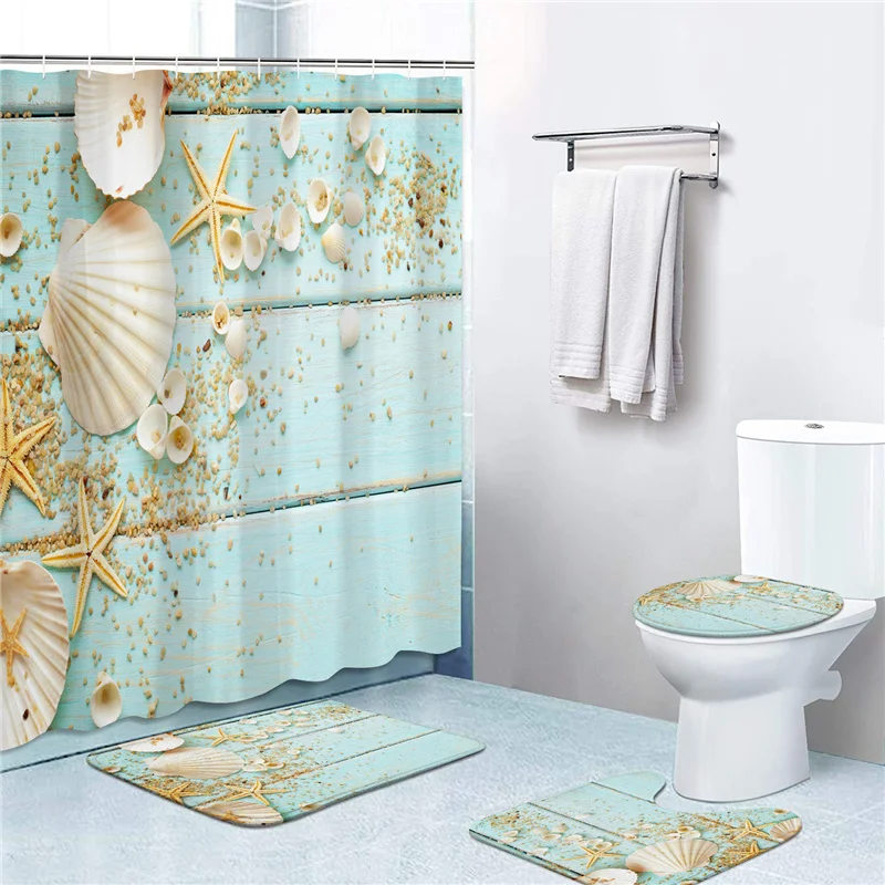 Beach Shell Starfish Print Home Decor Bathroom Toilet Cover Sets Waterproof Shower Curtain Mats Carpet Rugs Suits
Beach Shell Starfish Print Home Decor Bathroom Toilet Cover Sets Waterproof Shower Curtain Mats Carpet Rugs Suits