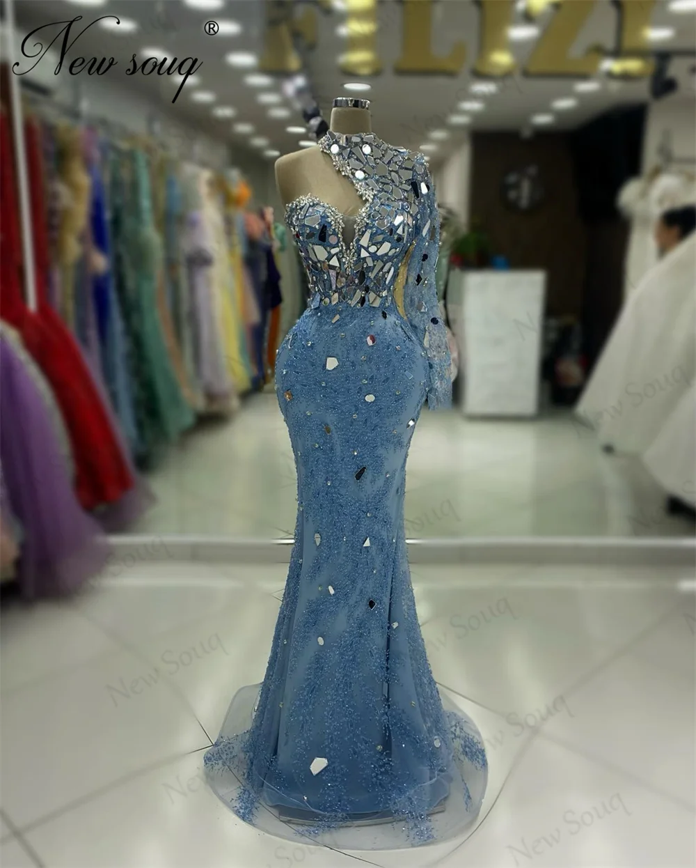 

Elegant Mermaid Evening Dresses Dubai Design One Shoulder Wedding Party Dress Robes De Soiree 2024 Kaftans Beading Cocktail Gown
