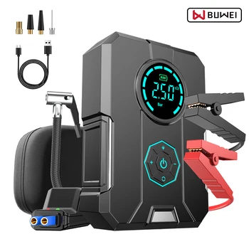 BUWEI 업그레이드된 6 in 1 자동차 점프 스타터 및 공기 펌프, 휴대용 공기 압축기 보조배터리, 자동차 배터리 점프 스타터, 자동 타이어 인플레이터
