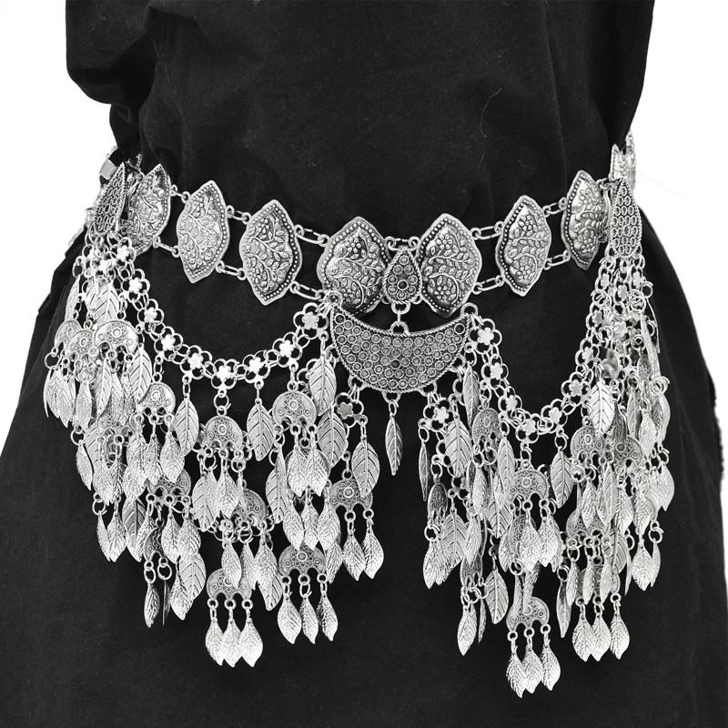 

Alloy LeavesTassels Women Body Chains Vintage Ethnic Carved Sexy Dance Belly Chains Bohemian Charms Drop Waist Chains Sets