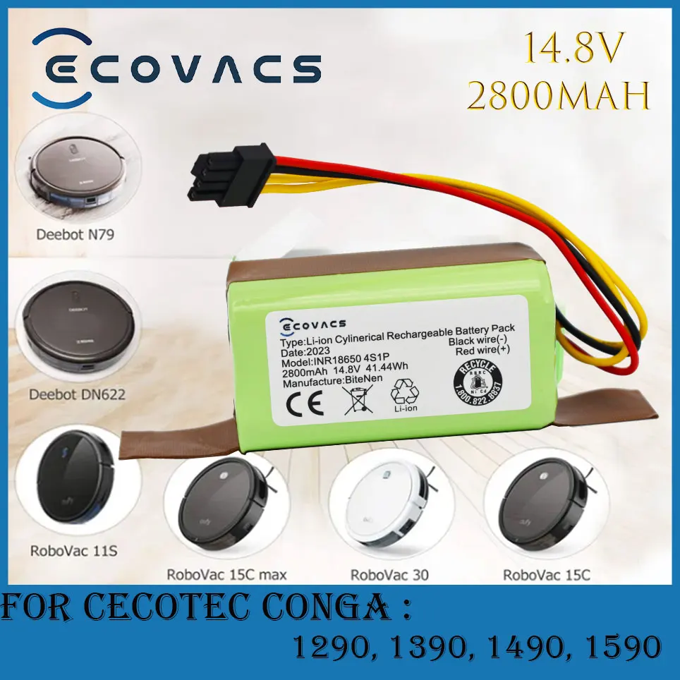 

ECOVACS New 14.8v 2800mAh Li-Ion Battery for Cecotec Conga 1290 1390 1490 1590 Vacuum Cleaner Genio deluxe 370 gutrend echo 520