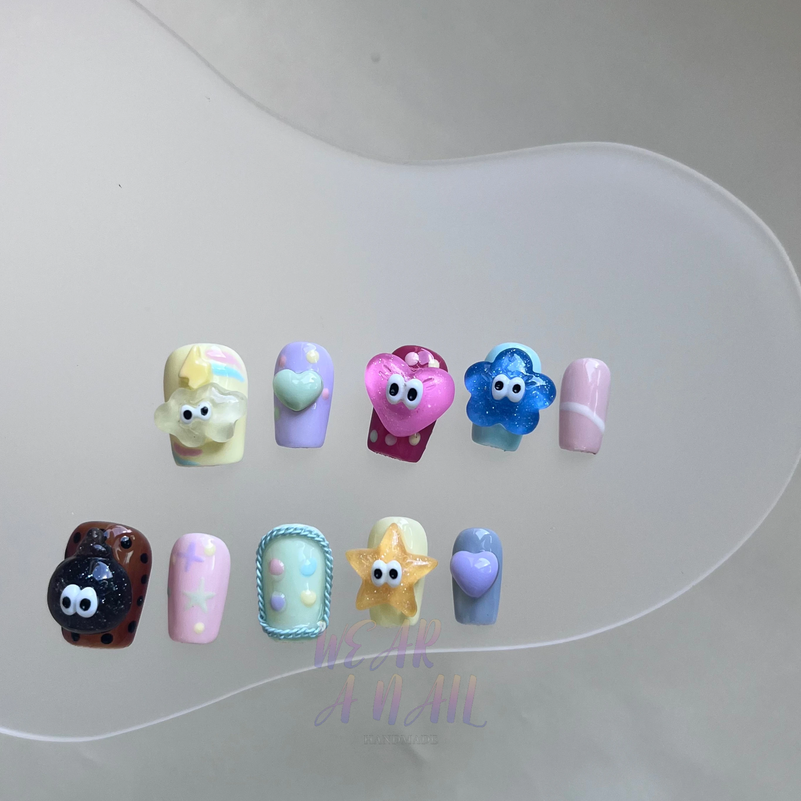 3D Design Handmade Wear Nail Colourful Cute Short Cartoon Acrylic Press On Nails Full Cover Japanese Manicuree Wearable Nail
3D Design Handmade Wear Nail Colourful Cute Short Cartoon Acrylic Press On Nails Full Cover Japanese Manicuree Wearable Nail