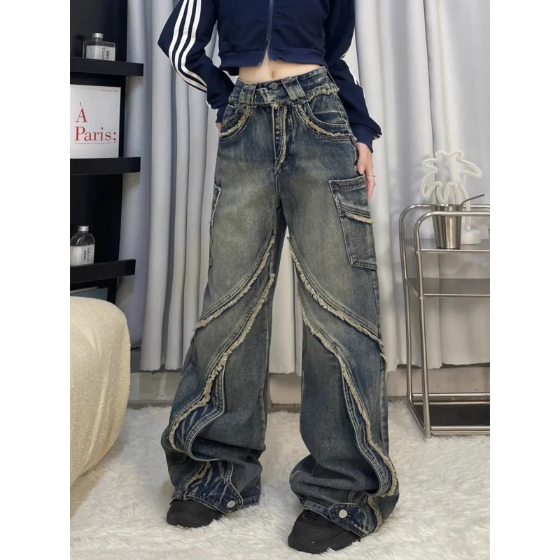 

Blue Women Jeans Chic Streetwear Vintage Fashion Y2K High Waisted Wide Leg Jean Female Trouser NEW Hip Hop Baggy Denim Pants