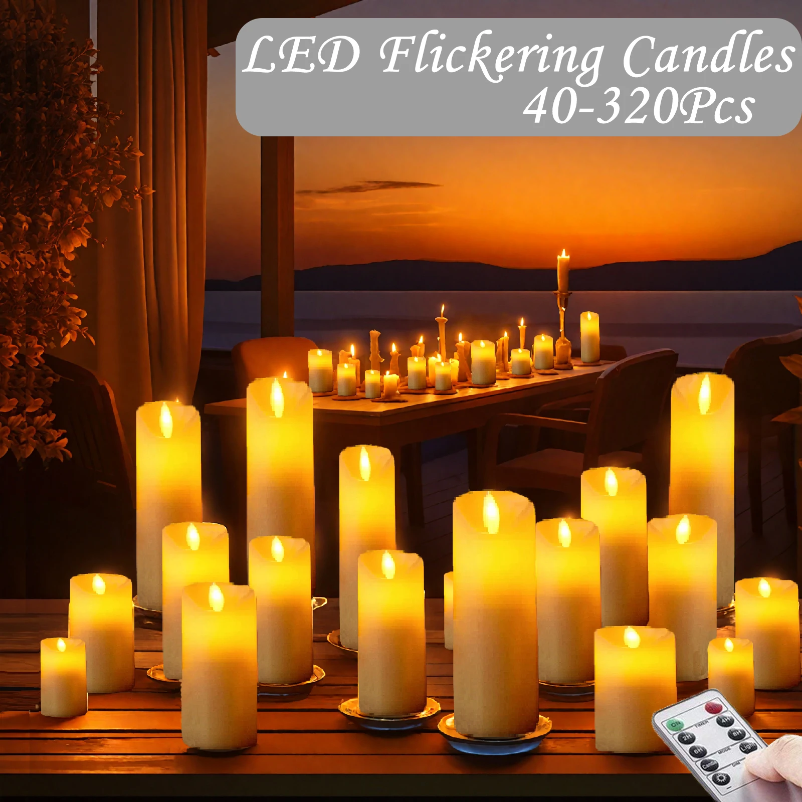 

40-320Pcs LED Flameless Candles Concert Flickering Candle Battery Operated Candles with Remote Control for Birthday/Wedding