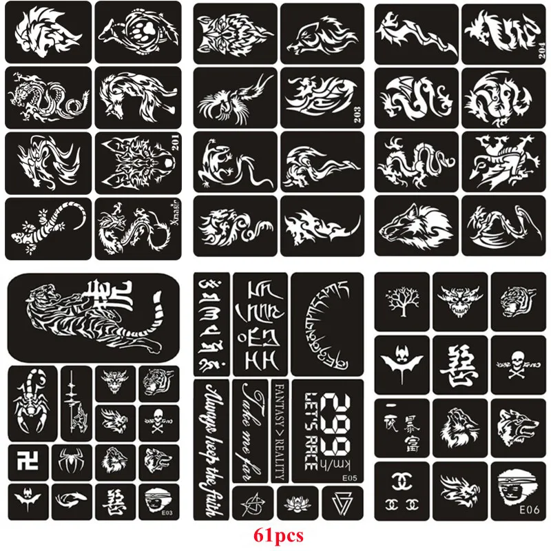 61pcs/set Temporary Tattoo Stencil Tiger Eagle Body Hand Art Henna Airbrush Reusable Tattoo Stencil For Women And Men
61pcs/set Temporary Tattoo Stencil Tiger Eagle Body Hand Art Henna Airbrush Reusable Tattoo Stencil For Women And Men
