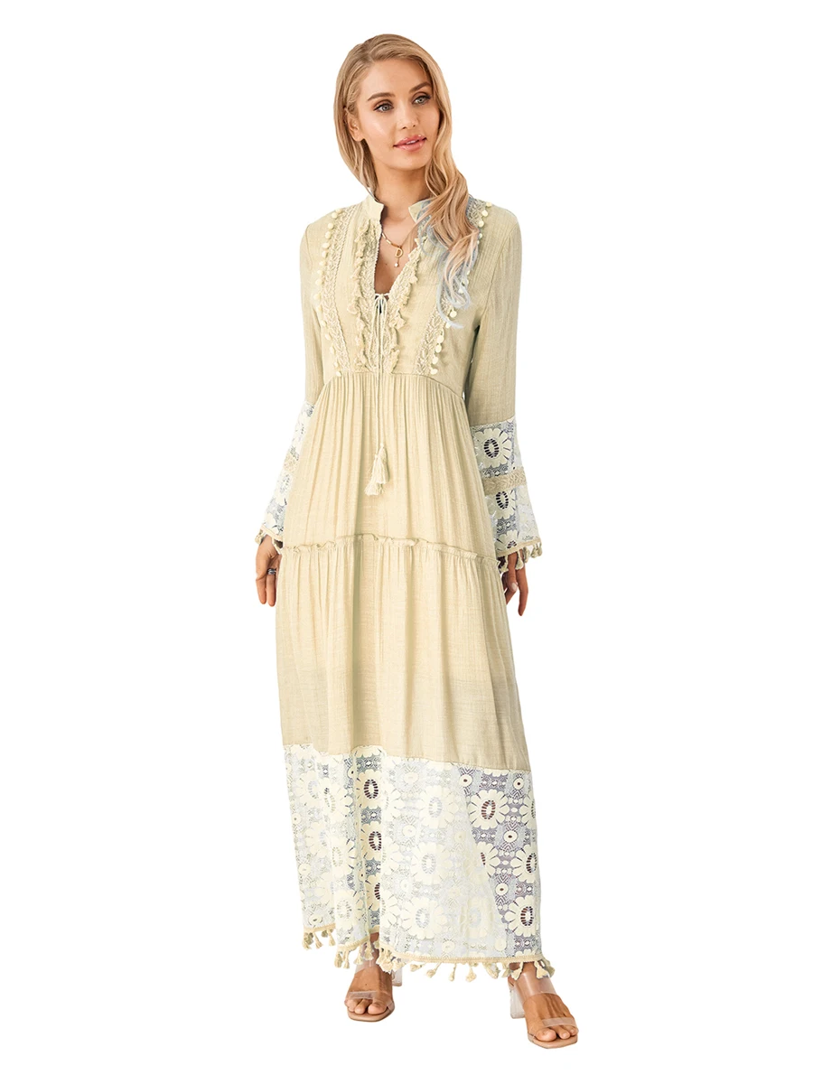 Scriardv Women Bohemian Floral Lace Maxi Dress Long Sleeve Flowy Long Dress with Tassels Y2K Streetwear
Scriardv Women Bohemian Floral Lace Maxi Dress Long Sleeve Flowy Long Dress with Tassels Y2K Streetwear