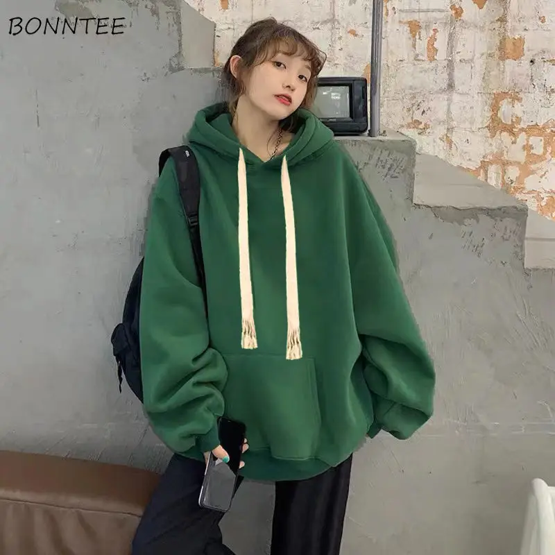 

Hoodies Women Winter Warm Design Solid Simple Loose All-match Tender Sporty Leisure Sweet Korean Style Ladies Daily Classic Cozy