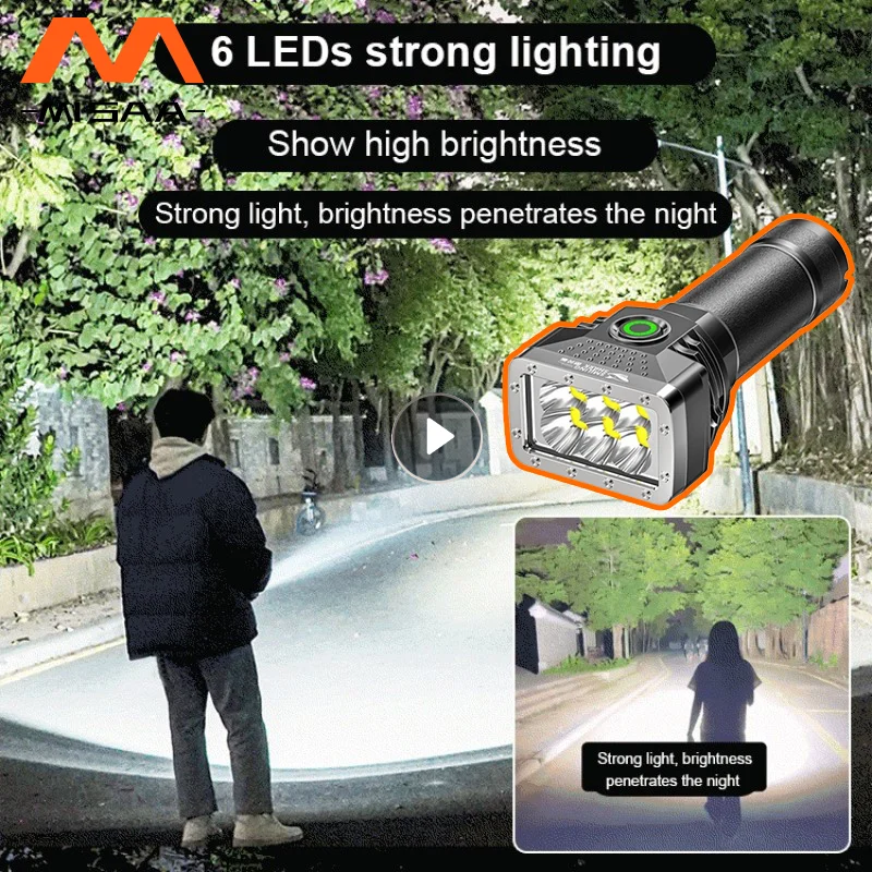 

6 LEDs Flashlight Rechargeable Mini Torch High Brightness Power Display Outdoor Lighting for Camping Emergency Flashlights