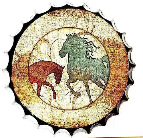 

Royal Tin Sign Bottle Cap Metal Tin Sign Horse Diameter 13.8 inches, Round Metal Signs for Home and Kitchen Bar Cafe