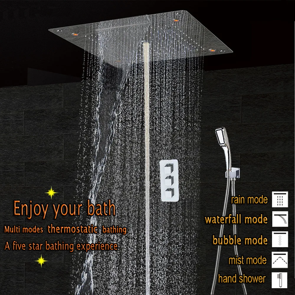 

Concealed Thermostatic Shower System Faucet Mixer Bathroom Shower Set LED Ceiling Shower Head Waterfall Rainfall Wall Mist SPA