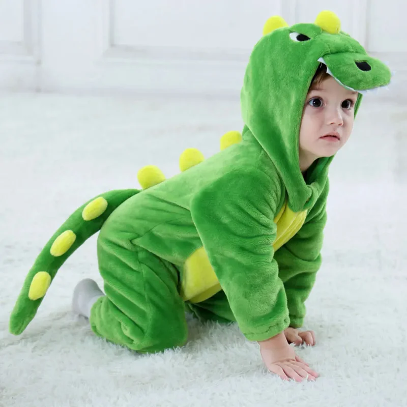 

Детский Костюм кигуруми-динозавр, зеленый костюм с мультяшным животным, теплый фланелевый комбинезон для маленьких мальчиков