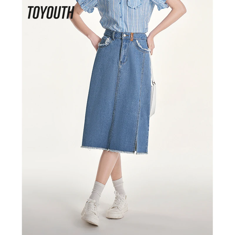 Toyouth Women Denim Skirt 2023 Summer A-Shaped Back Waist Elastic Slim Design Plush Edges Split Hem Casual All Match Chic Skirt
Toyouth Women Denim Skirt 2023 Summer A-Shaped Back Waist Elastic Slim Design Plush Edges Split Hem Casual All Match Chic Skirt