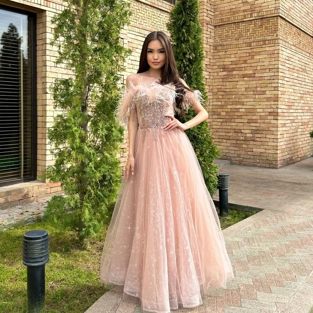 

Ball Dress Evening Organza Feather Draped Pleat Clubbing A-line Off-the-shoulder Bespoke Occasion Gown Long Dresses Saudi Arabia