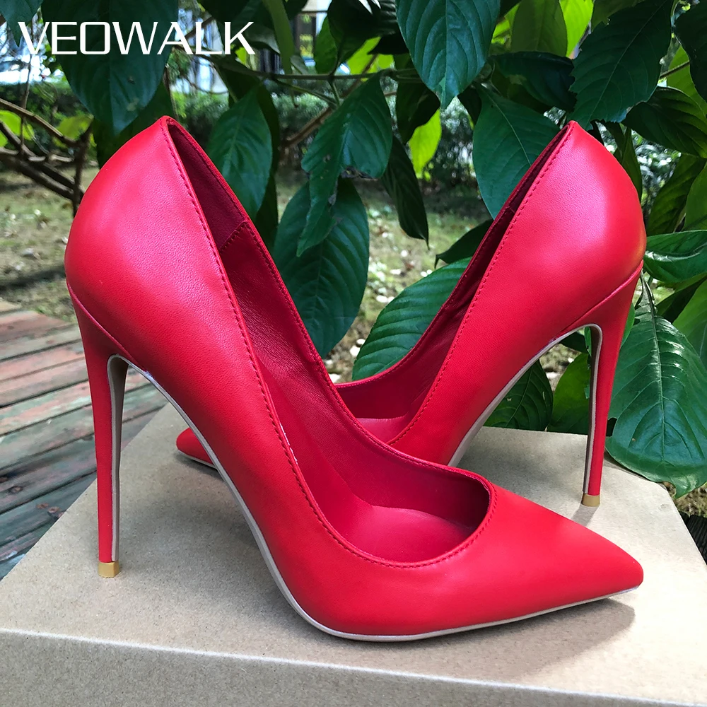 

Женские туфли на шпильке Veowalk, красные туфли с острым носком, на высоком каблуке, элегантные туфли-лодочки без застежек для свадьбы и вечеринки, размер 45, 46, на заказ