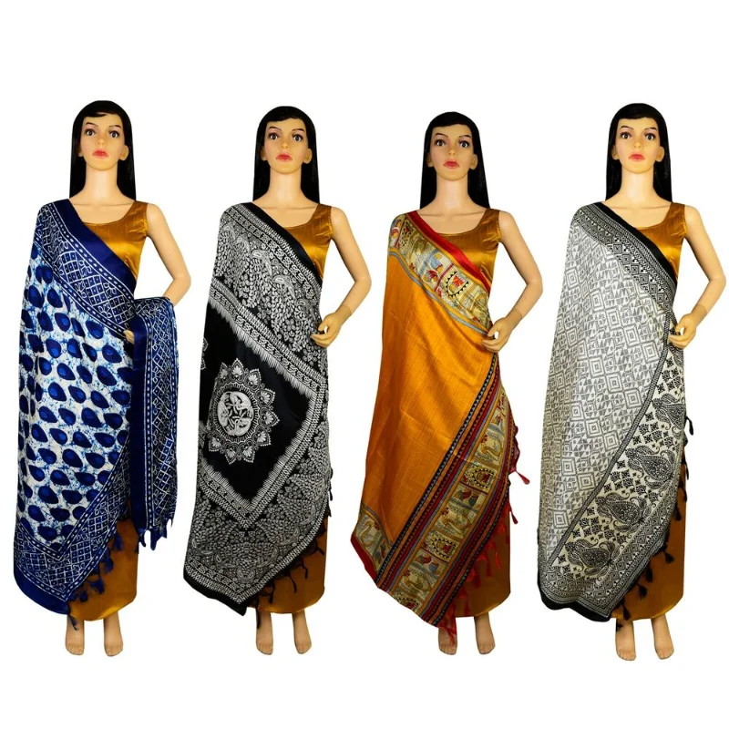 

Women's Dupatta Stole Printed Bhagalpuri Silk Neck Wrapped Ethnic Scarf Sarees for Women In India Clothing