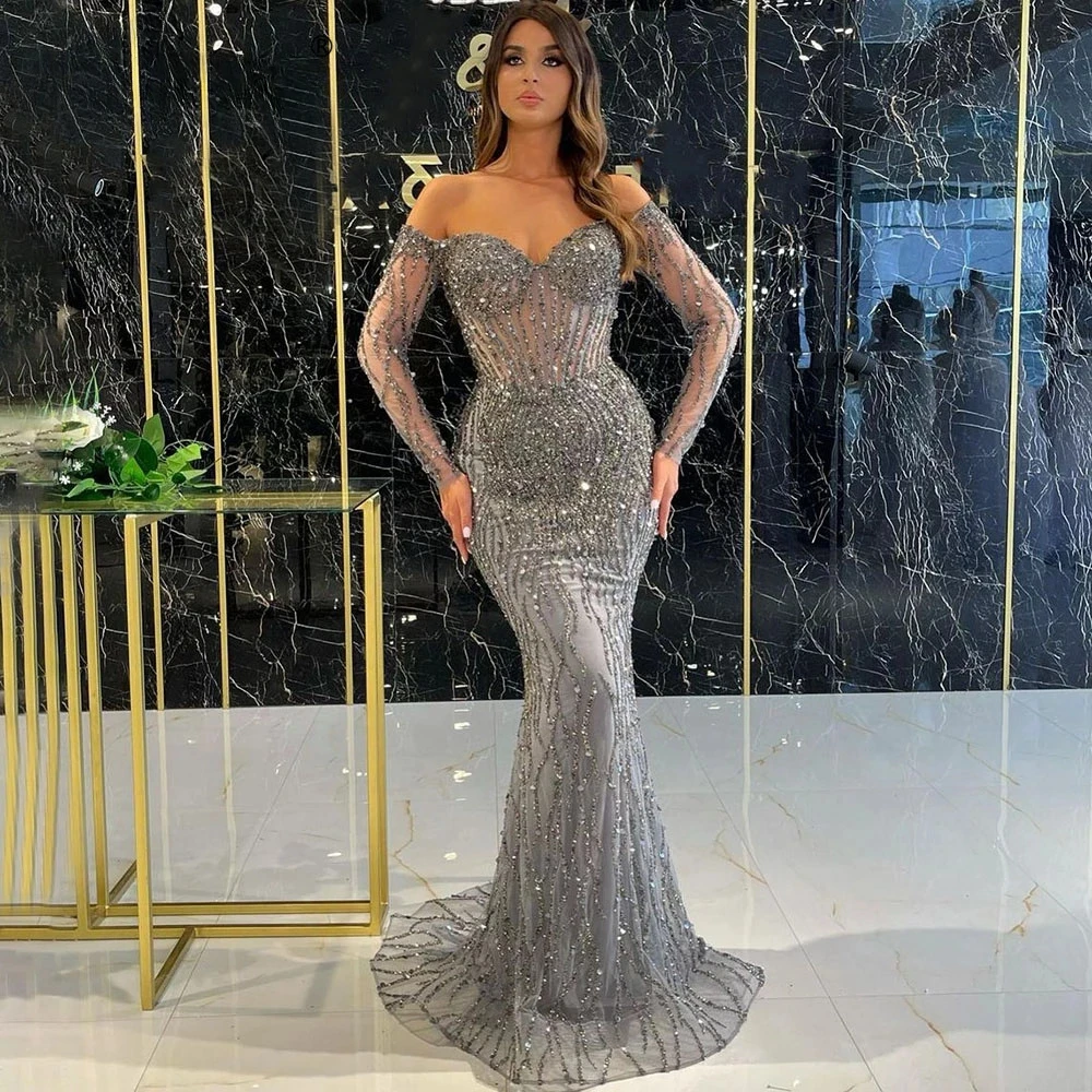 Haute Coutures арабские Серые Вечерние платья русалки Роскошные бусины с открытыми плечами женское платье Дубая для выпускного вечера для свадьбы
Haute Coutures арабские Серые Вечерние платья русалки Роскошные бусины с открытыми плечами женское платье Дубая для выпускного вечера для свадьбы