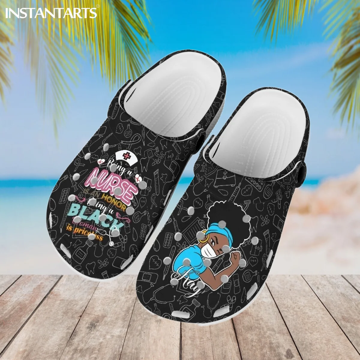 INSTANTARTS Strong African Nurse Print Dirt Resistance Garden Shoes Comfortable Big Size Slide Sandals for Women Casual Slipper
INSTANTARTS Strong African Nurse Print Dirt Resistance Garden Shoes Comfortable Big Size Slide Sandals for Women Casual Slipper