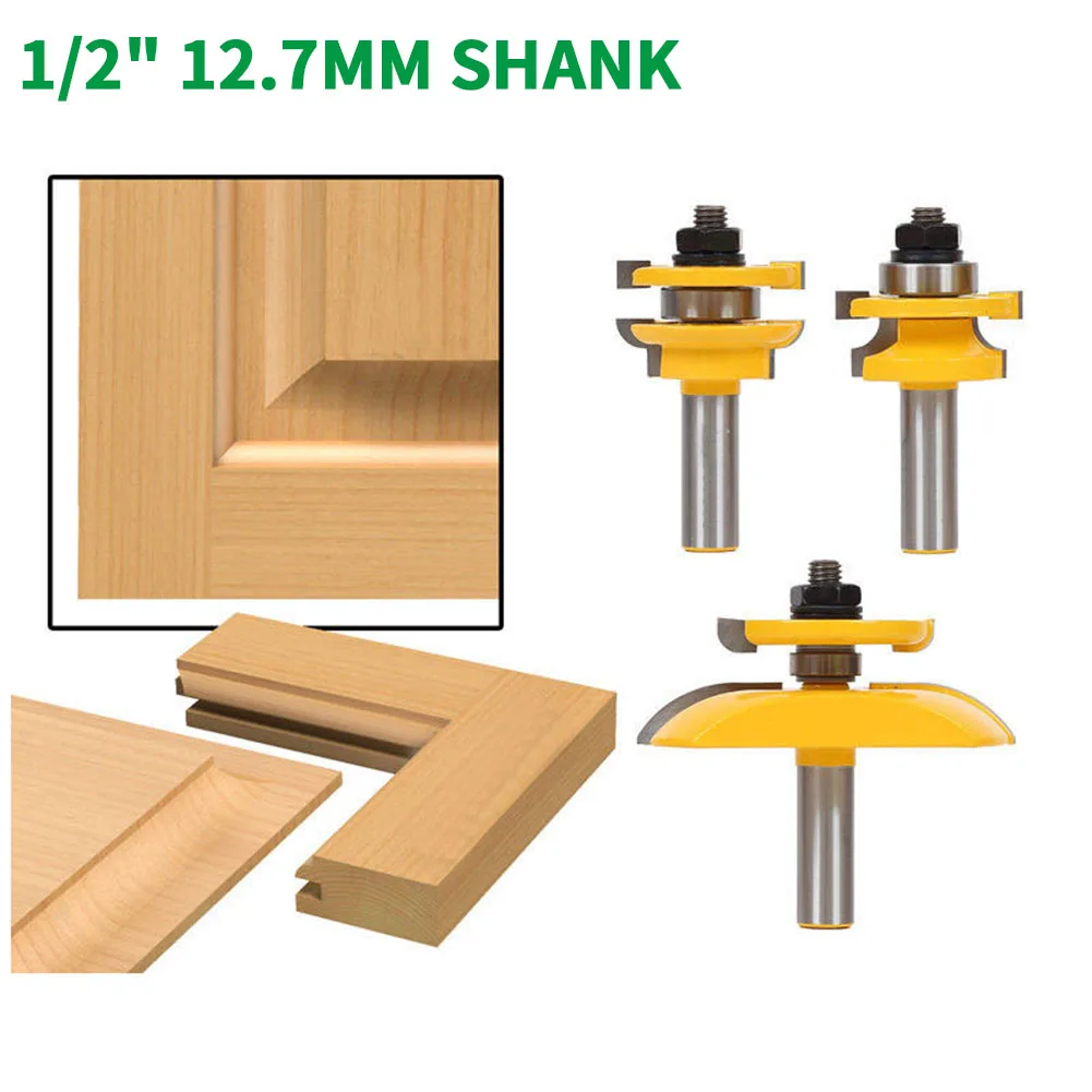 3PCS/Set 1/2" 12.7MM Shank Milling Cutter Wood Carving Round Over Rail Stile with Cove Panel Raiser 3 Bit Router Bit Set Tenon
3PCS/Set 1/2" 12.7MM Shank Milling Cutter Wood Carving Round Over Rail Stile with Cove Panel Raiser 3 Bit Router Bit Set Tenon