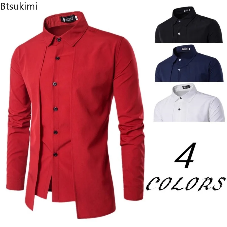 2024 Men's Long Sleeve Slim Shirt Personalized Lapel Men Irregular Hem Shirt Men's Fake Two-piece Solid Business Casual Shirt
2024 Men's Long Sleeve Slim Shirt Personalized Lapel Men Irregular Hem Shirt Men's Fake Two-piece Solid Business Casual Shirt