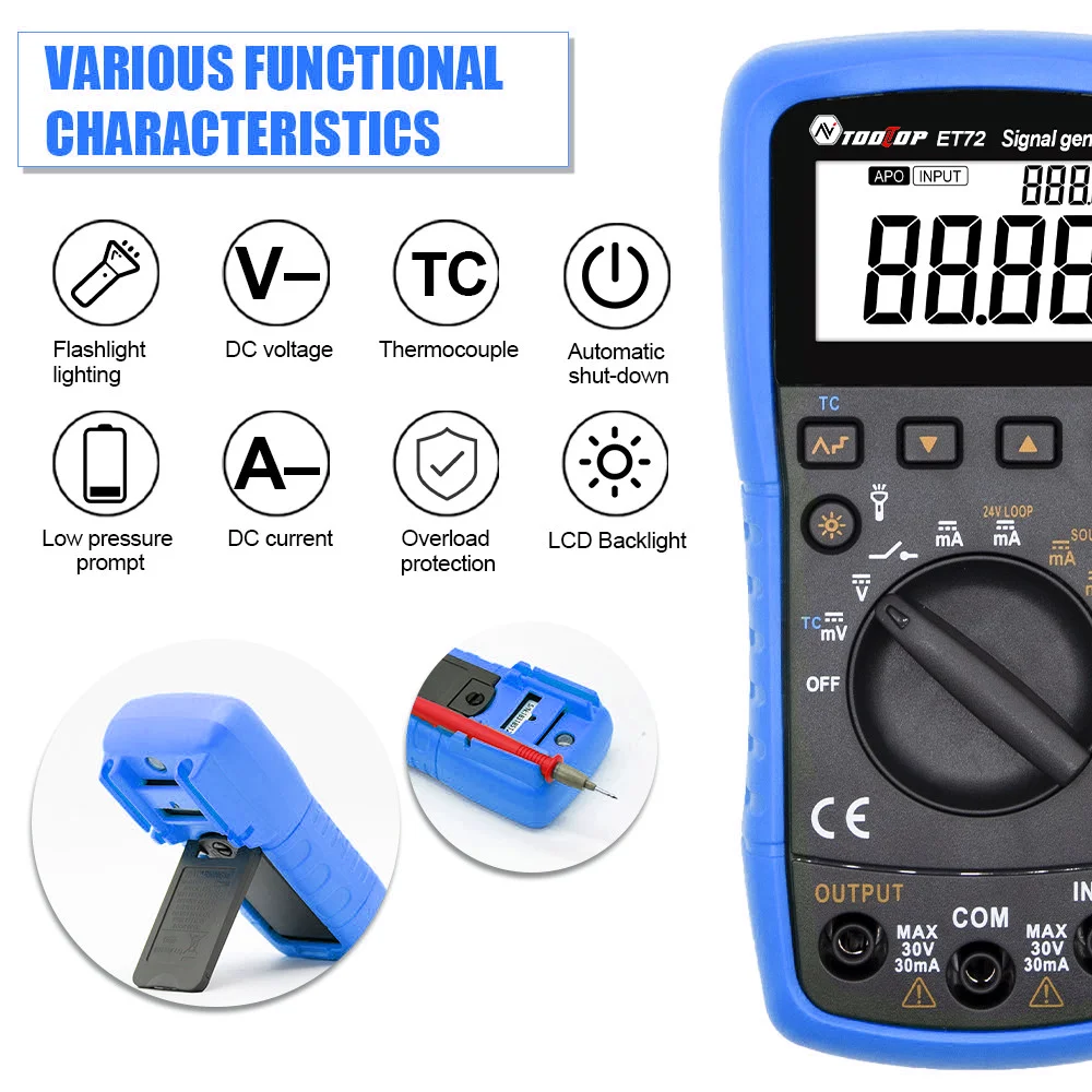 

TOOLTOP ET72 Signal Generator Thermocouple Current Voltage Loop Process Calibrator 4-20mA Analog Transmitter Source Simulator