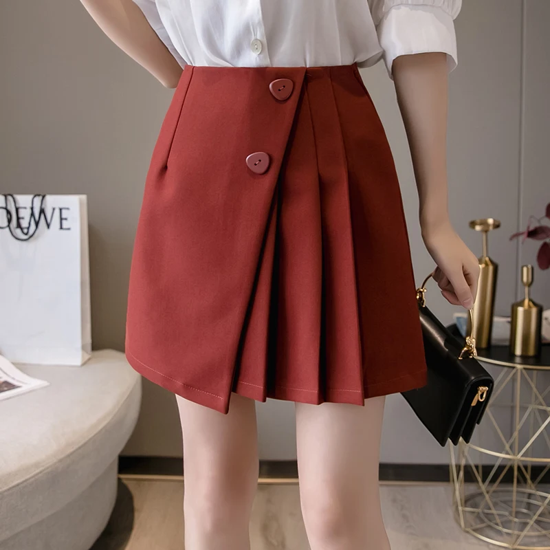 

New Chic High Waist Pleated Mini Skirt Women Summer Fashion Buttons A-Line Skirt Woman Casual Short Skirts Faldas 2024