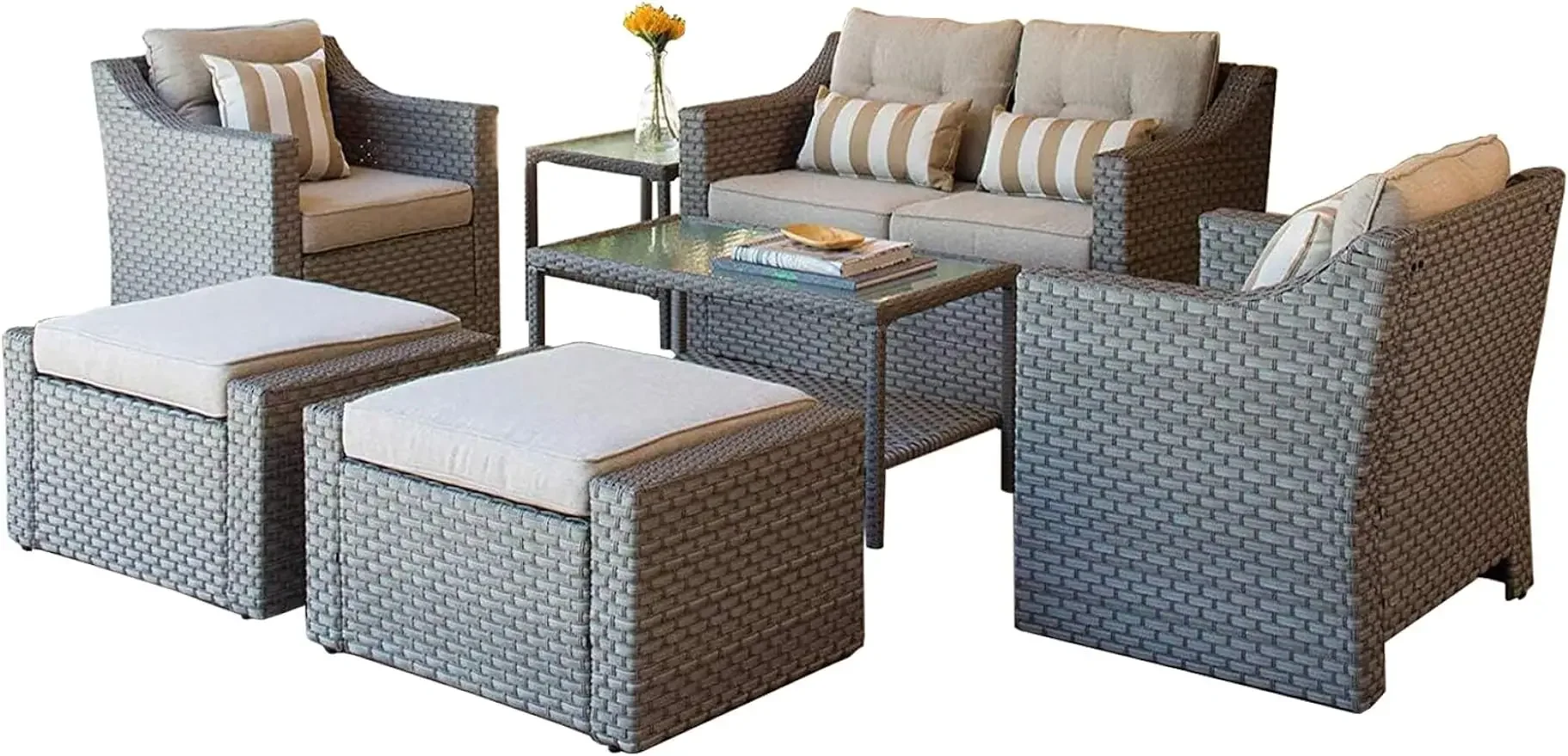 Outdoor Patio Furniture Set 4/5/7-Piece Grey Wicker Conversation Furniture Set Patio Lounge Chairs with Ottoman & Loveseat
Outdoor Patio Furniture Set 4/5/7-Piece Grey Wicker Conversation Furniture Set Patio Lounge Chairs with Ottoman & Loveseat