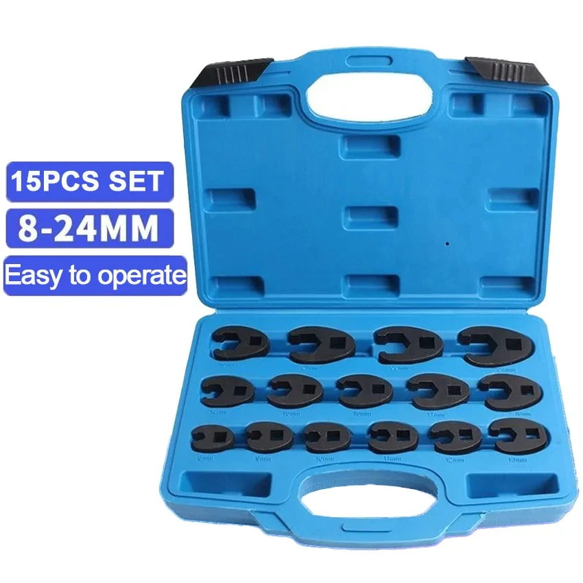 

15pcs 8 to 24mm Multi-Function Pipe Open End Wrench Set, 19pcs Metric Tools 8 to 32mm Size Flared Wrench for 3/8" and 1/2"