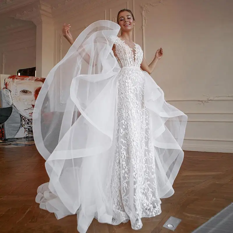 

2024 New Summer Sexy V-neck Wedding Dresses Elegant Pearls Lace Embroidery Princess A-line Gowns Bridal Dresses Vestido De Novia