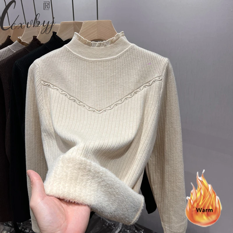 Lace Patchwork Winter Sweater Women Solid Colors Plus Velvet Half-Turtleneck Long Sleeve Knit Top Thick Korean Bottomed Pullover
Lace Patchwork Winter Sweater Women Solid Colors Plus Velvet Half-Turtleneck Long Sleeve Knit Top Thick Korean Bottomed Pullover