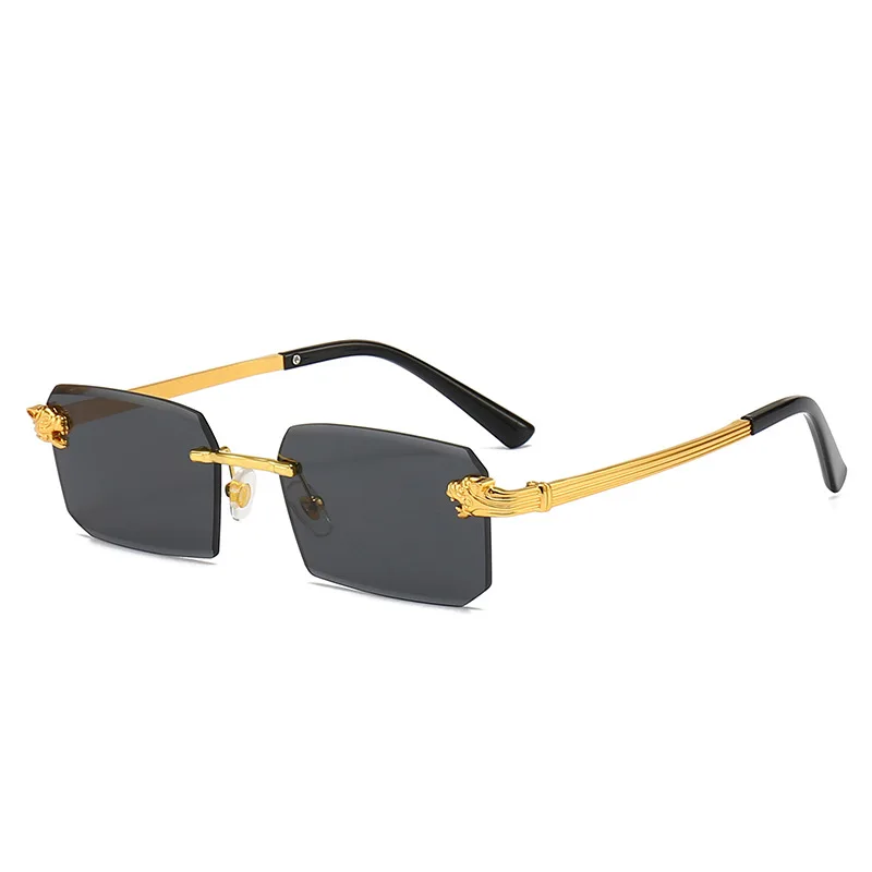 

Солнцезащитные очки без оправы для мужчин и женщин, винтажные брендовые дизайнерские металлические солнечные очки с головой леопарда, модные роскошные квадратные затемненные очки, 2023