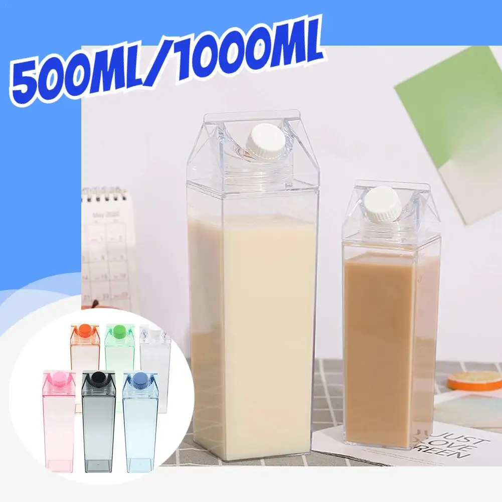 

500ml/1000ml Milk Carton Water Bottle Transparent Plastic Portable Clear Box For Juice Tea Bottles