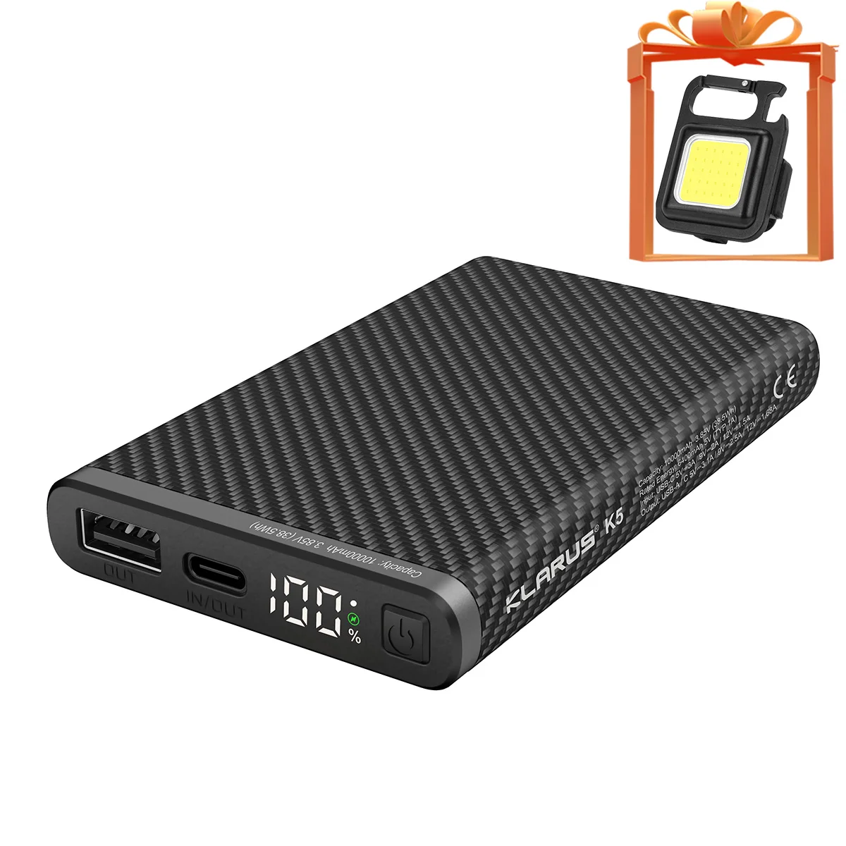 Klarus K5 10000mAh Mobile Power Bank Light Carbon Fiber PD/QC 22.5W Fast Charge Power Bank/ Outdoor travel
Klarus K5 10000mAh Mobile Power Bank Light Carbon Fiber PD/QC 22.5W Fast Charge Power Bank/ Outdoor travel