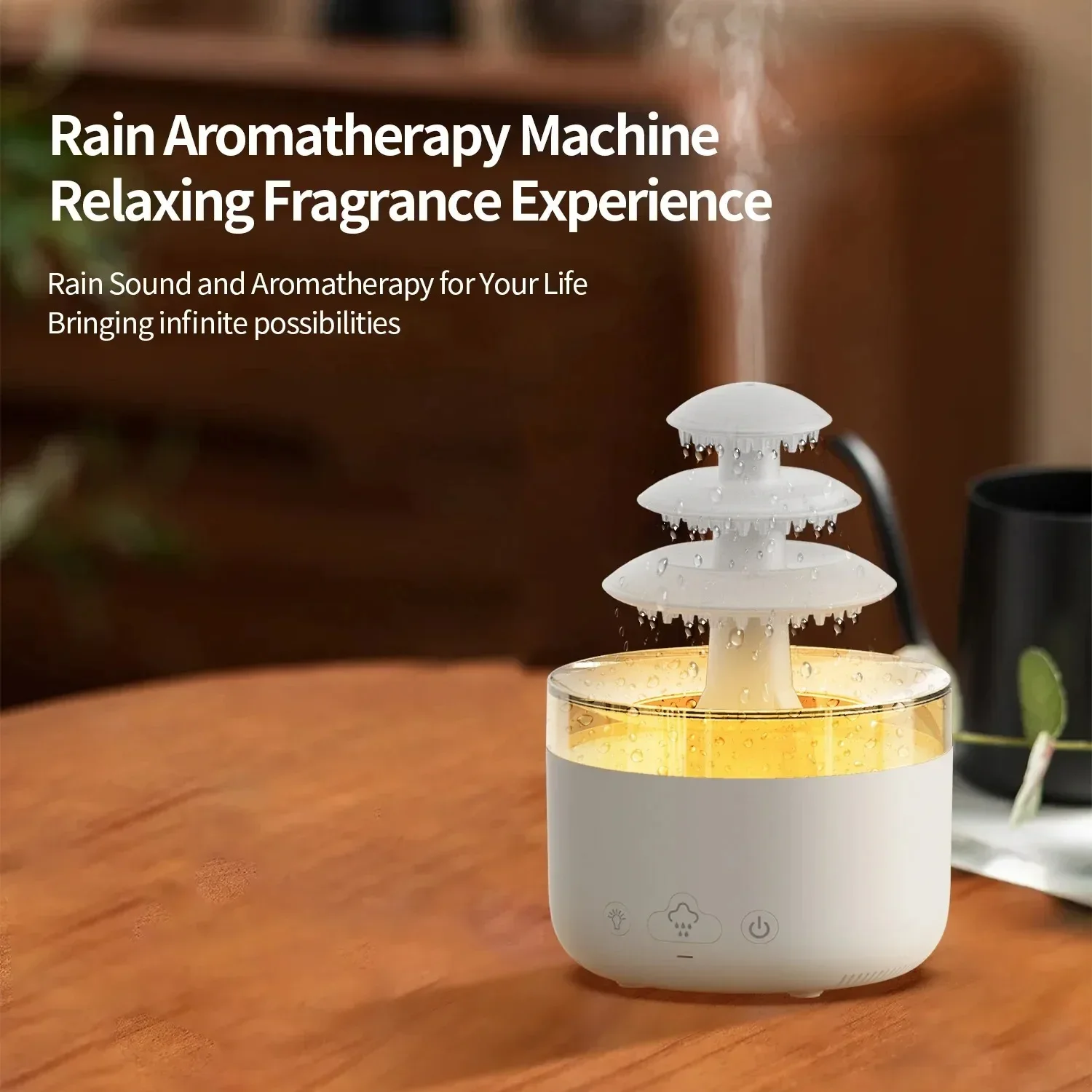

New Mist Air Humidifier With Colorful Light 500ml Cloud Rain Air Humidifier 3 Layer Essential Oil Aromatherapy Diffuser USB Mute