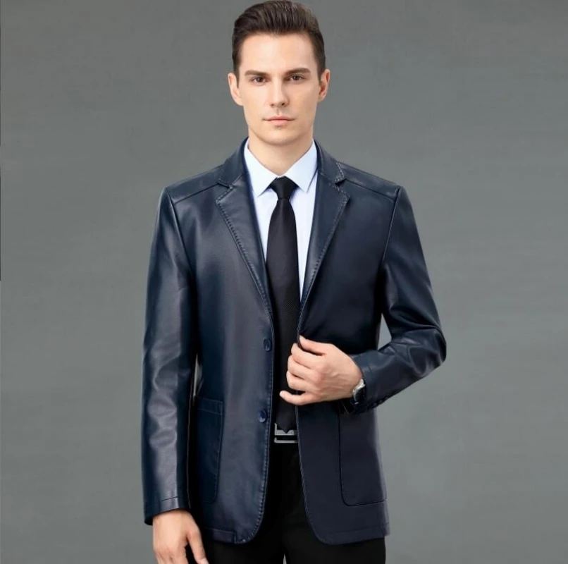 

Suits Blazers Sheep Leather Casual Suit Men's Jacket Slim Spring and Autumn Thin Section Color Black Brown blue