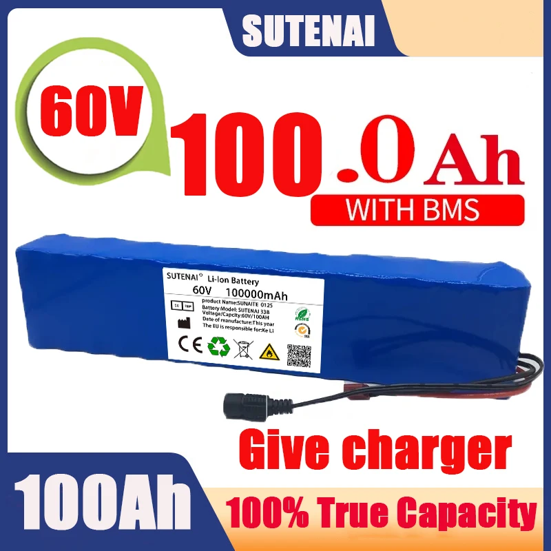New Electric Bike 60V 100000mAH100Ah 16S2P 18650 Lithium Ion Battery Pack E-Bike Scooter With BMS + 67.2V Charger
New Electric Bike 60V 100000mAH100Ah 16S2P 18650 Lithium Ion Battery Pack E-Bike Scooter With BMS + 67.2V Charger
