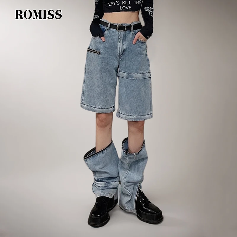 ROMISS Solid Streetwear Patchwork Zipper Denim Pant For Women High Waist Spliced Pocket Minimalist Wide Leg Pants Female
ROMISS Solid Streetwear Patchwork Zipper Denim Pant For Women High Waist Spliced Pocket Minimalist Wide Leg Pants Female