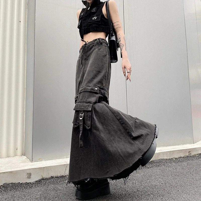 Vintage Denim Cargo Skirt Women High Waist A-line Pockets Button Bandage Korean Fashion Jean Midi Skirt Streetwear Girl Falda
Vintage Denim Cargo Skirt Women High Waist A-line Pockets Button Bandage Korean Fashion Jean Midi Skirt Streetwear Girl Falda