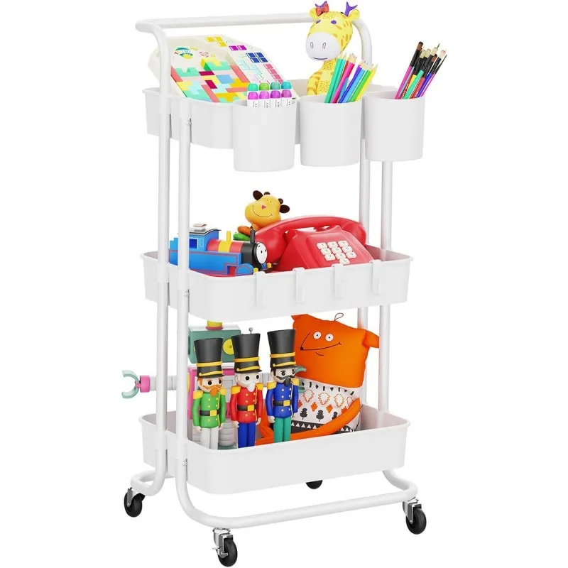 3-Tier Rolling Utility Cart with Hanging Cups & Hooks & Handle, Plastic Art Cart Organizer Storage with Wheels, Easy Assembly
3-Tier Rolling Utility Cart with Hanging Cups & Hooks & Handle, Plastic Art Cart Organizer Storage with Wheels, Easy Assembly