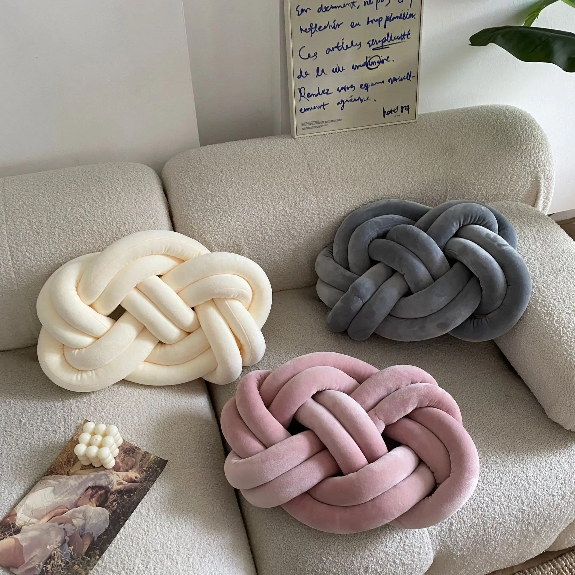 

Solid Color DIY Hand Knot Back Cushions Cozy Car Lumbar Pillow Home Decorative Sofa Seat Cushion Soft Office Hand Rest Pillows