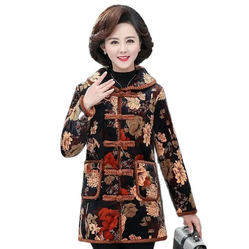 Middle-aged Elderly Women's Cotton Coat Fashion Printing Loose Mid-length Mother's Cotton Coat Winter Fleece Warm Pocket
Middle-aged Elderly Women's Cotton Coat Fashion Printing Loose Mid-length Mother's Cotton Coat Winter Fleece Warm Pocket