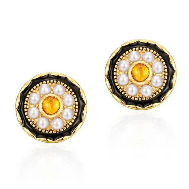 

Natural Amber Stud Earrings S925 Sterling Silver 9k Gold Plated Baltic Gold Ambers Shell Beads Ear Studs Women Fine Jewelry Gift