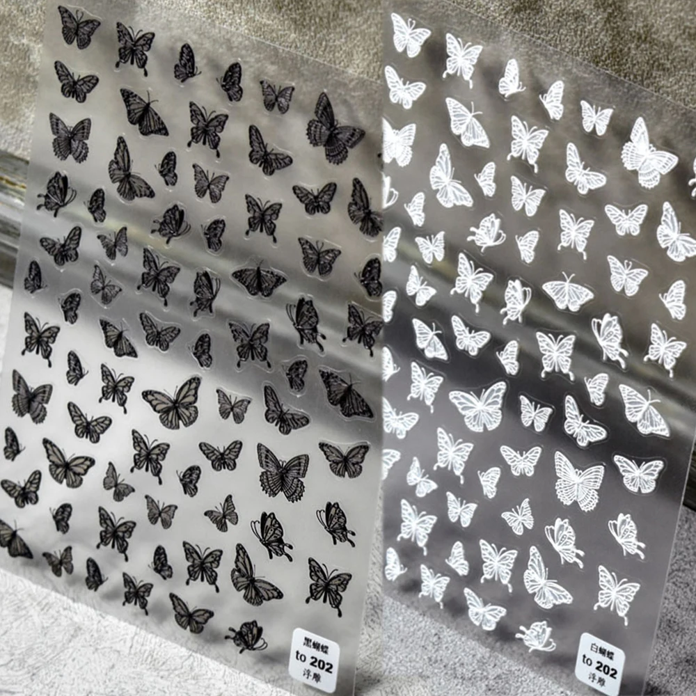 1 Sheet 5D Realistic Relief Butterfly Nail Sticker Ultra-thin Slider Black White Hollow Butterfly Adhesive Decal Manicure Decor* 
1 Sheet 5D Realistic Relief Butterfly Nail Sticker Ultra-thin Slider Black White Hollow Butterfly Adhesive Decal Manicure Decor*