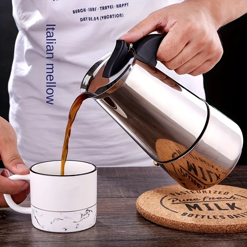 1pc Durable Stainless Steel Coffee Pot for Delicious Mocha Coffee - Perfect for Home and Office Use
1pc Durable Stainless Steel Coffee Pot for Delicious Mocha Coffee - Perfect for Home and Office Use