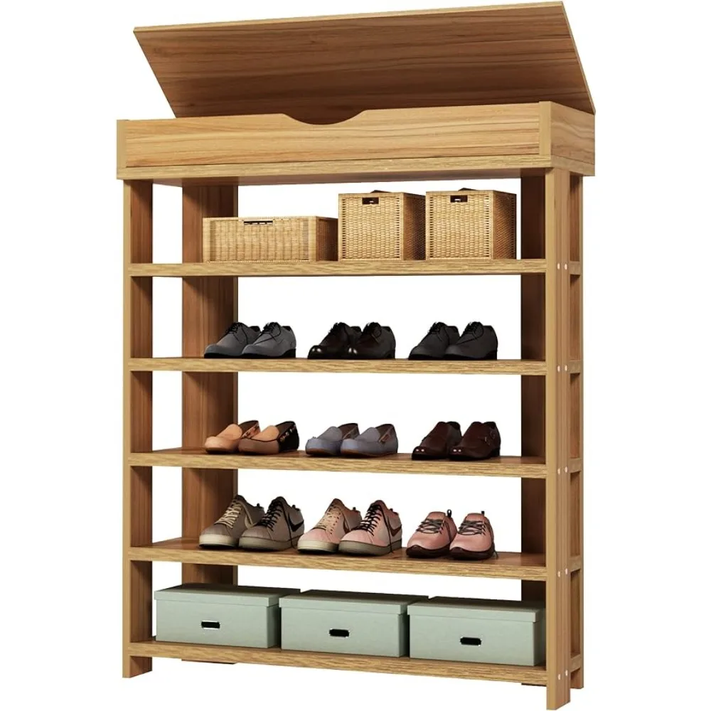 

soges 5-Tier Wooden Shoe Rack with Storage Cabinet,29.5 inches Vertical Free Standing Shoe Shelf,Shoe Organizer Storage Cabinet