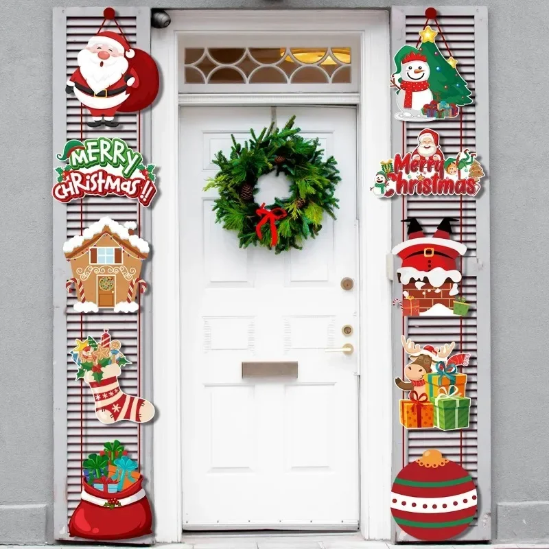 

1Pair Merry Christmas Door Hanging Banner 2024 Noel Santa Claus Snowman Couplet Navidad 2023 Christmas Party Home Decoration