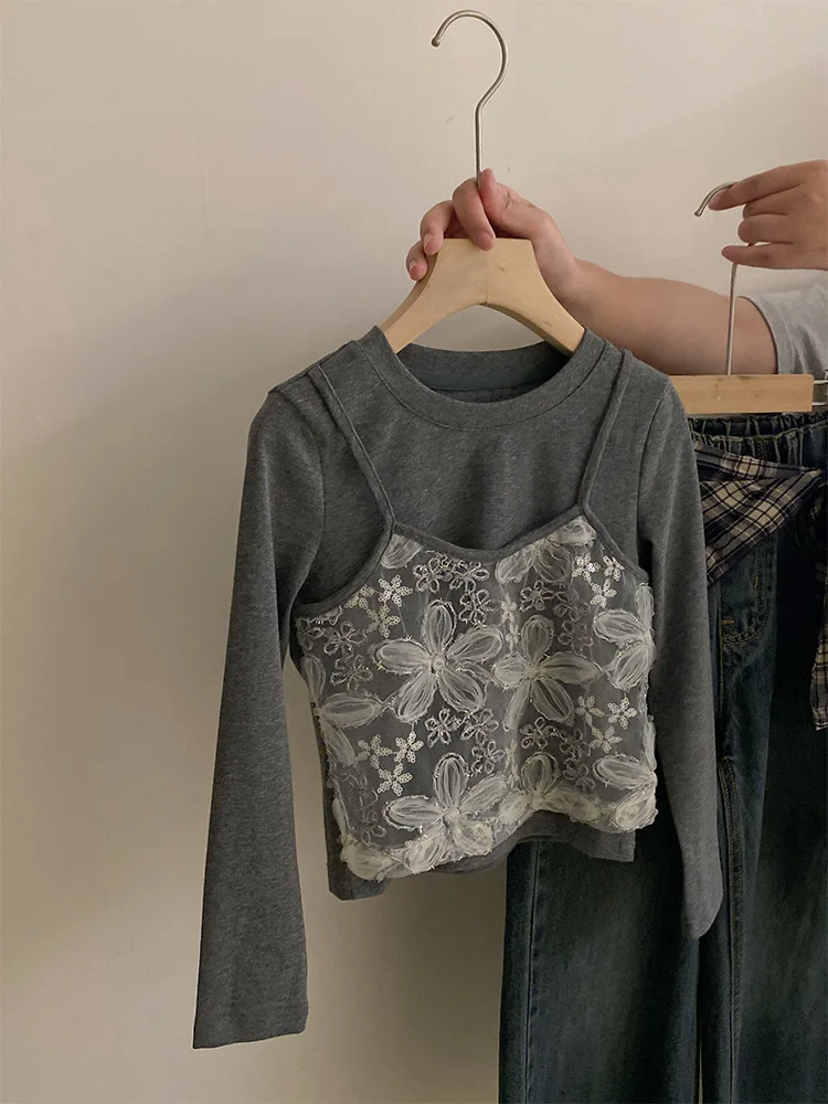 الفتيات الكورية الخريف جديد الدانتيل زهرة وهمية قطعتين أعلى 2025 منقوشة ضرطة الستار جينز غير رسمي قطعتين مجموعة الفتيات الكورية الخريف جديد الدانتيل زهرة وهمية قطعتين أعلى 2025 منقوشة ضرطة الستار جينز غير رسمي قطعتين مجموعة