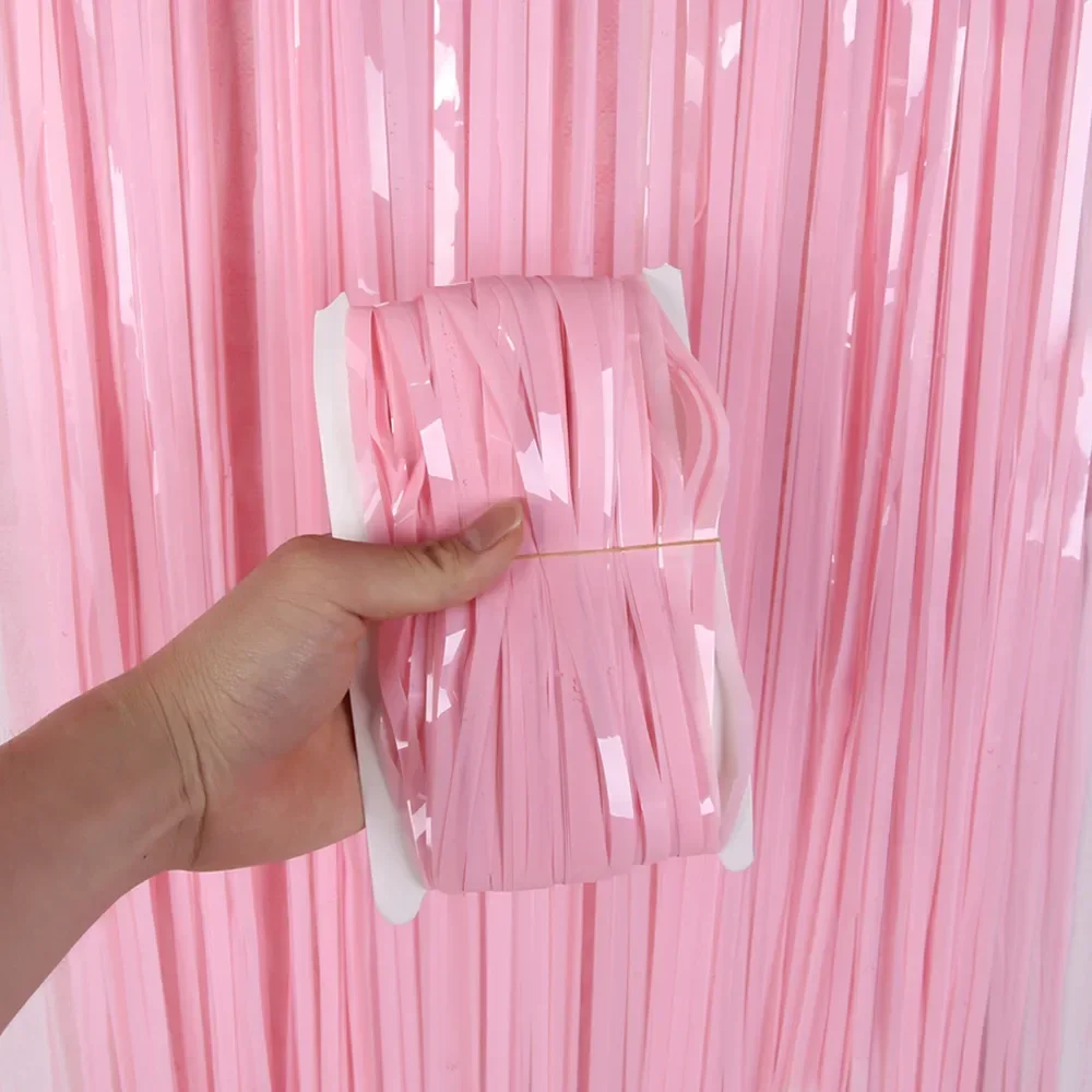 

Macaron Pink Foil Fringe Curtain, Metallic Tinsel Curtains Photo Booth Backdrop for Wedding Birthday Christmas Party Decorations